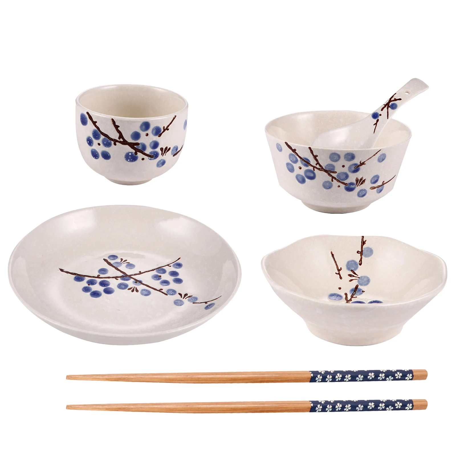 

1Set Household Tableware Set Complete Bowl Plate Cup Dish Spoon Chopsticks Unique Beautiful Tableware Set Japanese