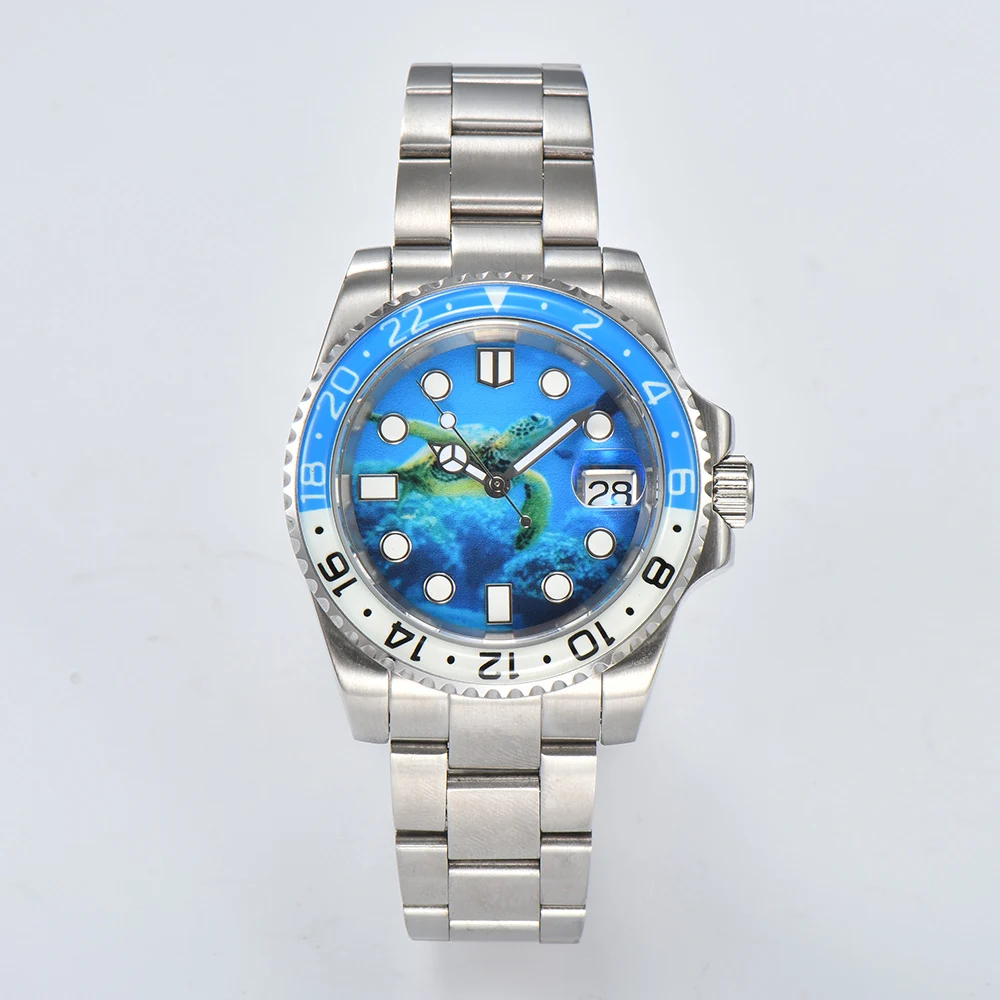 Men's 40mm Automatic Watch Sea Turtle Dial Sapphire Glass Luminous Diving Watch Stainless Steel Waterproof Mechanical watch