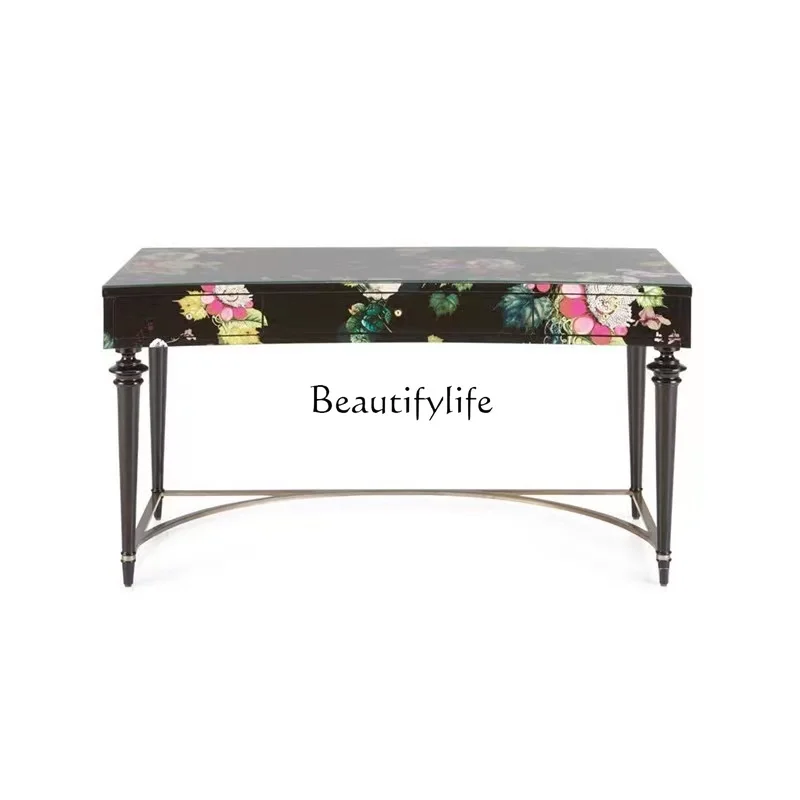 American Light Luxury Handmade Painted Dresser Solid Wood with Drawer Roman Column Makeup Table Simple