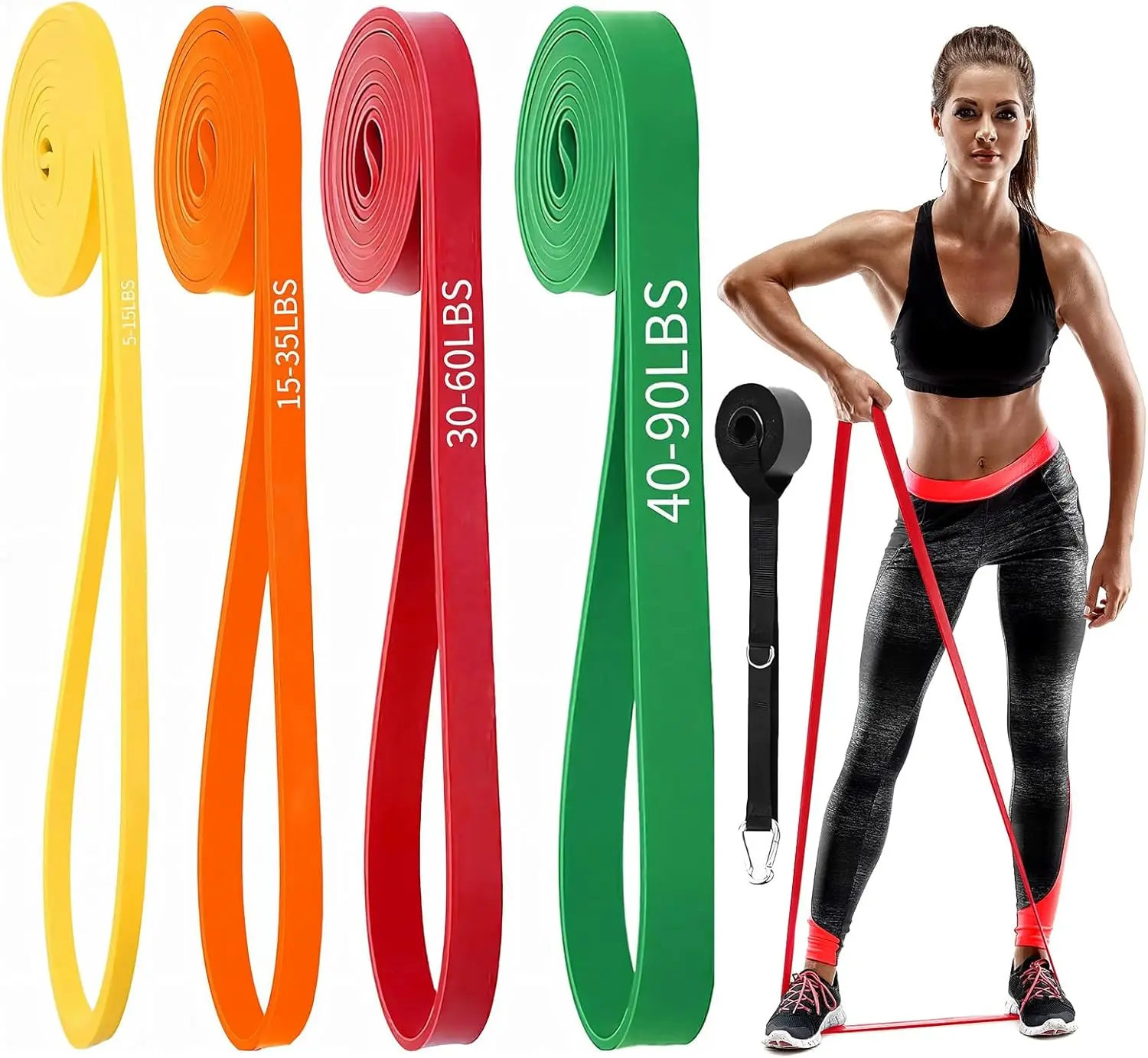 4-Level Resistance Bands Set with Door Anchor & Bag for Full-Body Workout at Home/Gym
