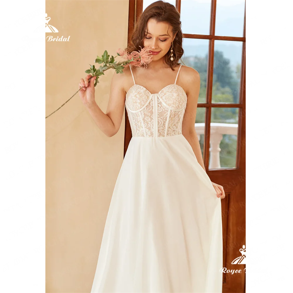 Roycebridal Sweetheart A Line abito da sposa 2025 Chiffon Spaghetti Straps Sweep Train Wedding Gown Wedding muslimah