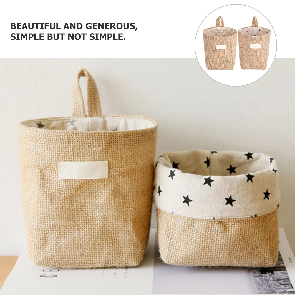 

2 Pcs Storage Baskets Cotton Linen Wall Hanging Bins Beige Dots Multi Function Household Toy Clothes Desktop Sundries