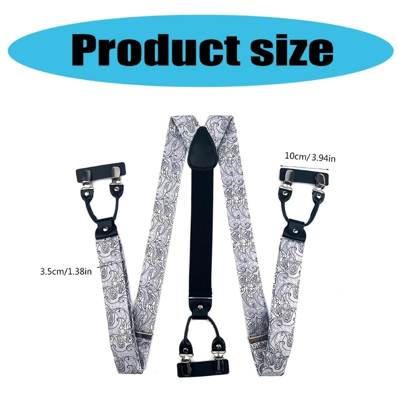 1.4Inch Men's Suspenders with 6 Clip Hooks for Jeans and Workwear Adjustable Y Shaped Suspenders Formal Work Pants Brace D5QB