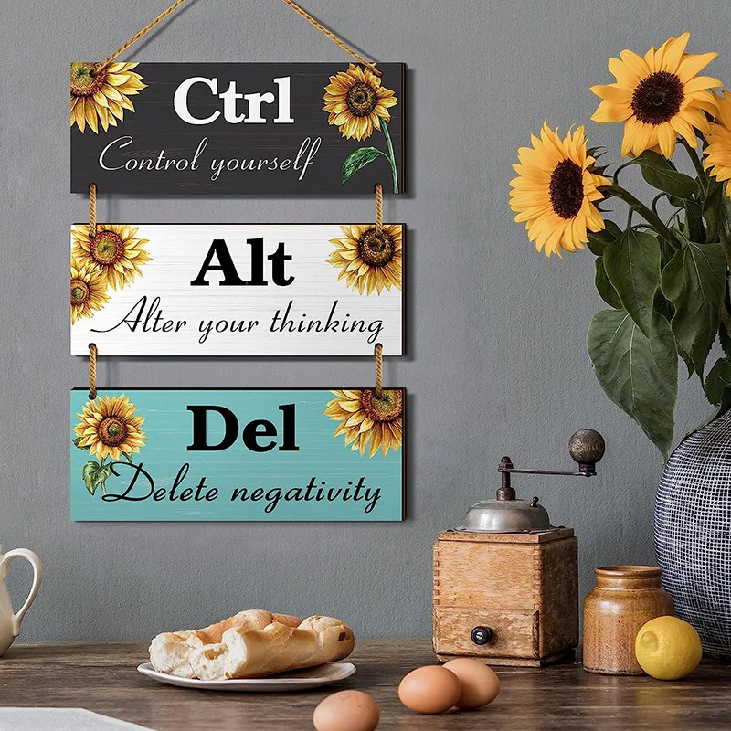 Sunflower inspirational wooden listing office wall decoration Ctrl+Alt+Del wooden hanging sign