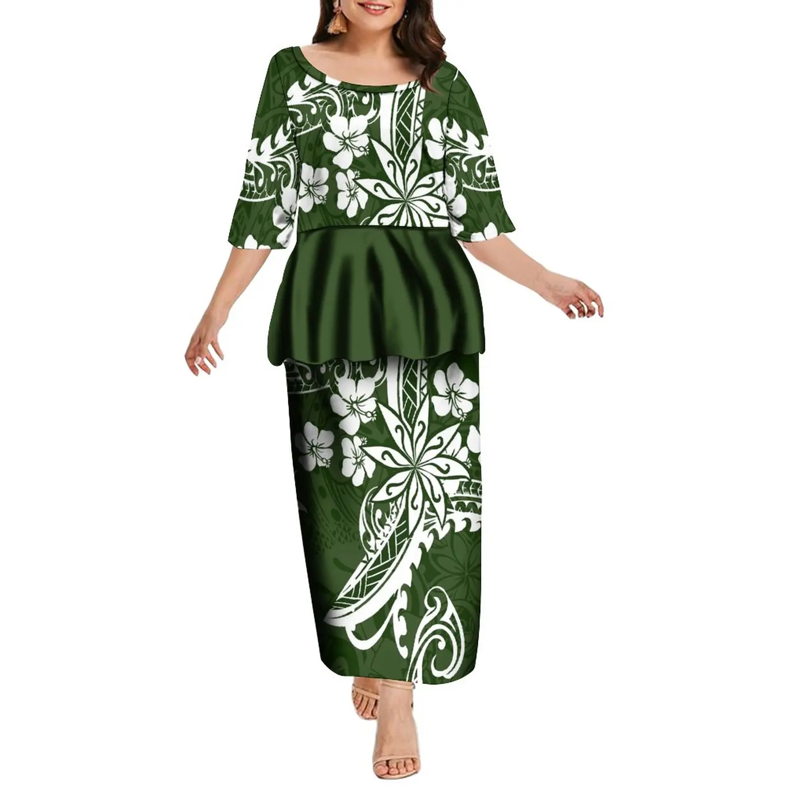 

New Design Women Half Sleeve Double puletasi dress Tongan Sila Summer Dress Custom Polynesian Tribe Plus Size 7xl Free Shipping