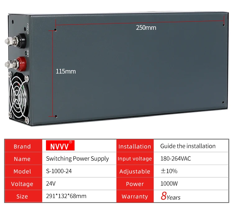 NVVV عالية الطاقة 1000 واط الذهب إمدادات الطاقة S-1000W-24V AC إلى DC 24v 40a للصناعة