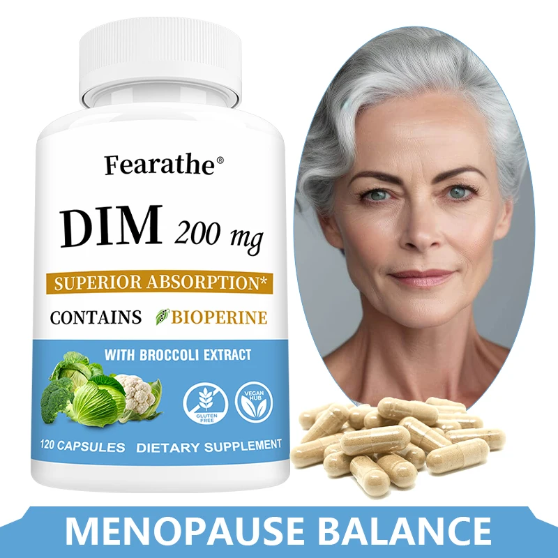 DIM Supplement 200mg- DIM Diindolylmethane Plus Black Pepper for Female Endocrine Balance, Menopause Relief, Acne, PCOS, Fitness