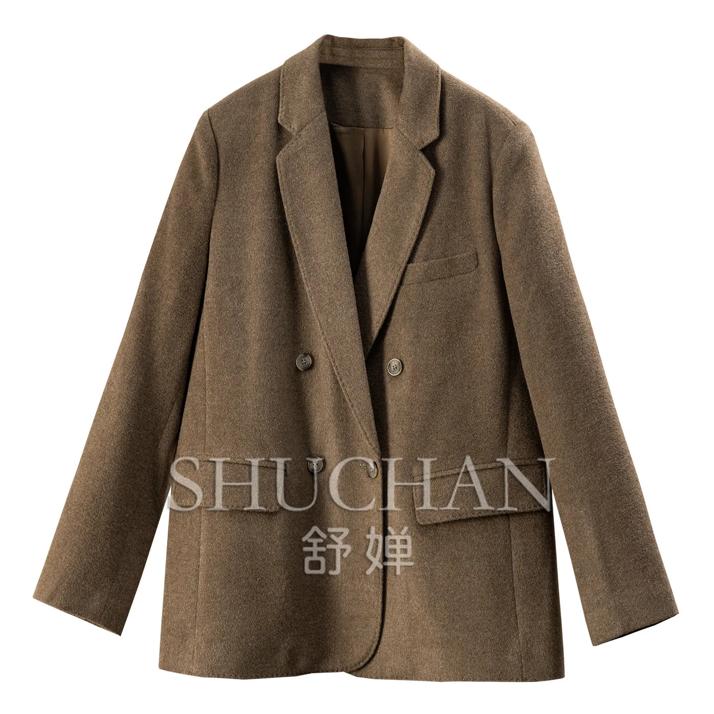 Simple and Measured Wool Coat High-end Loose 12% Silk 88% Wool Suit Commuter Jacket Women's F563 630g