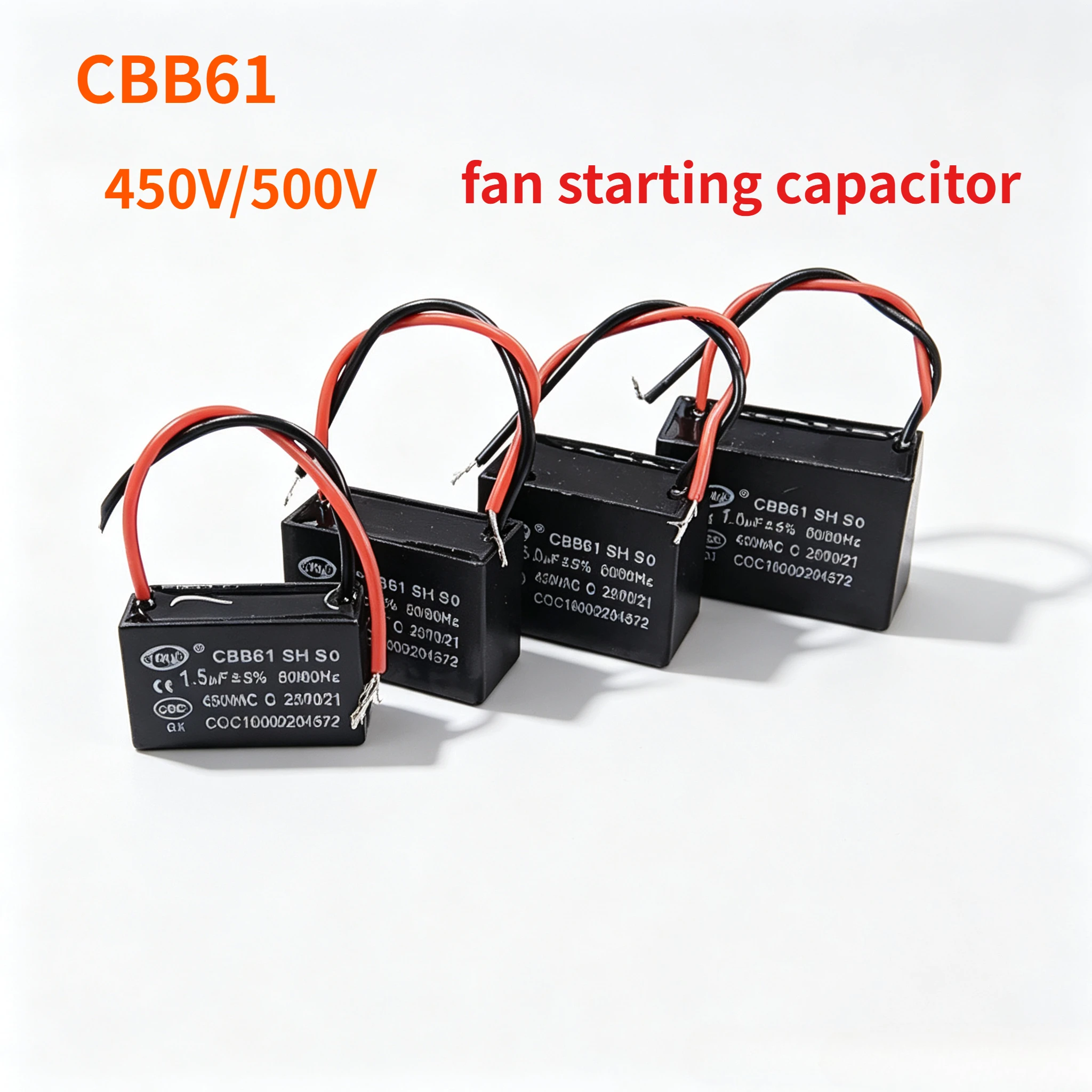 CBB61 Fan Starting Capacitor 1uf / 1.2uf/1.5uf/1.8uf/2uf/2.2uf/2.5uf/2.7uf/3uf/3.5uf/4uf/4.5uf/5uf/6uf/7uf/8uf Ceiling Fan Range
