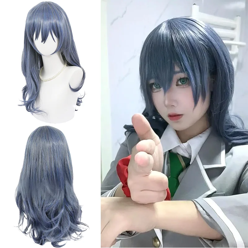 

Парик для косплея Асахи Рокка, сине-серый, с челкой, длинный волнистый, термостойкий, из синтетических волос, с имитацией кожи головы, для женщин, для конвенций и вечеринок