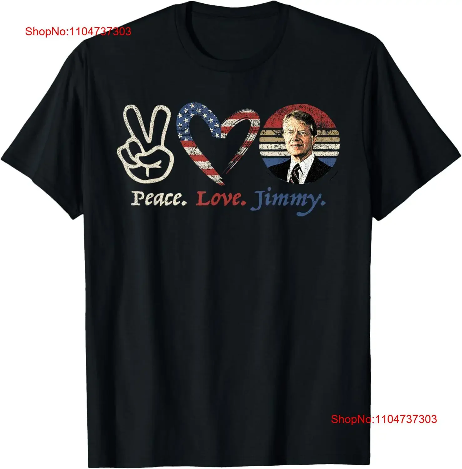Peace Love Jimmy Carter 39 Presidente EE. UU. Camiseta Retro Vintage Top lavado vintage para uso diario transpirable