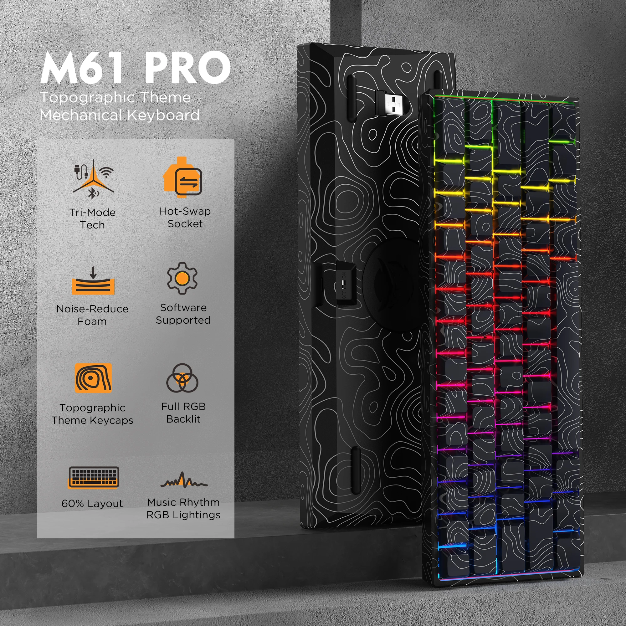 Imagem -02 - Xvx M61 Pro Teclado Mecânico sem Fio Bluetooth Teclado de Jogos de Troca Quente Interruptor Pré-lubrificado Teclado Personalizado Teclas Pretas