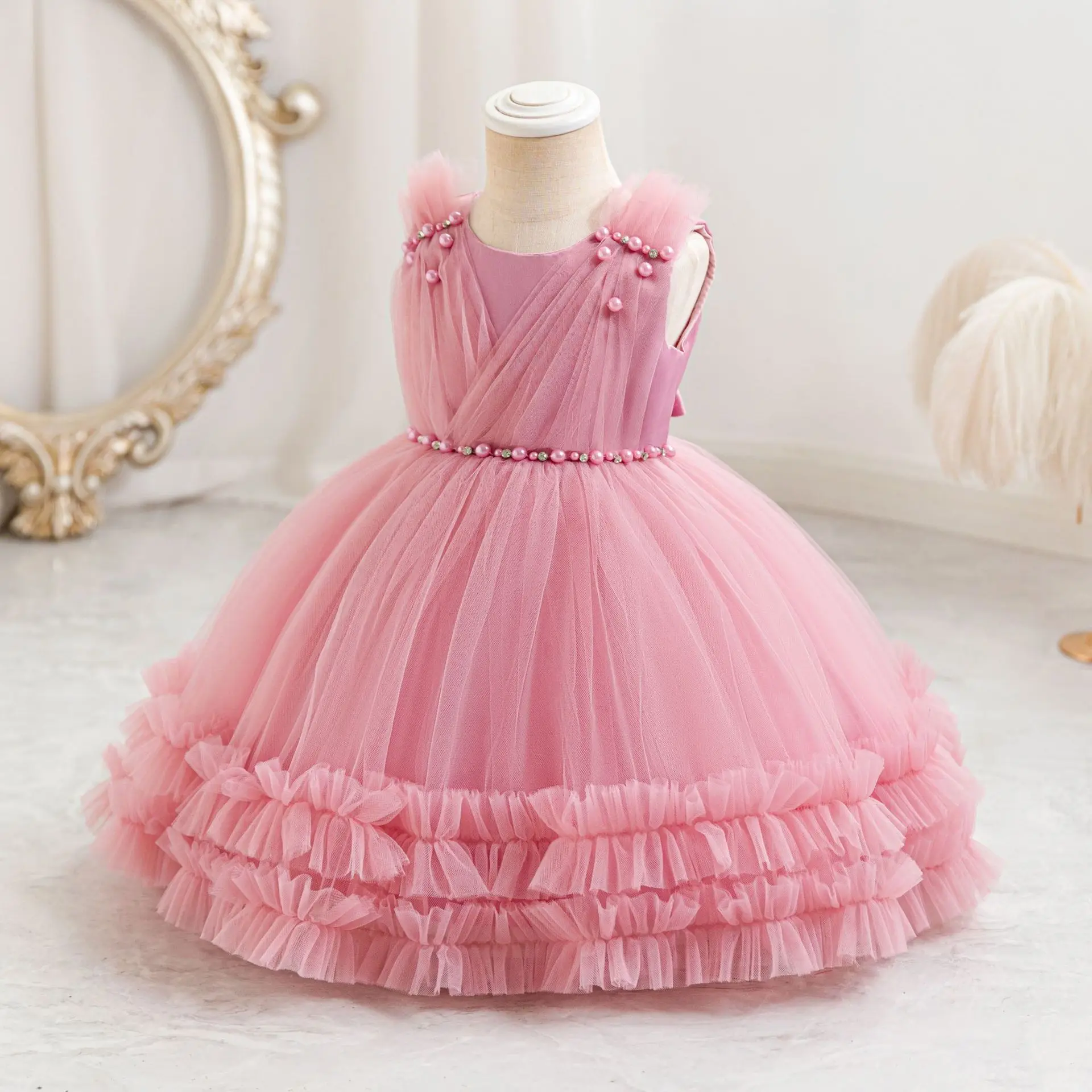 

AmyStylish Baby Little Girls Beaded 3D Flower Girl Birthday Party Pageant Formal Dress TT118