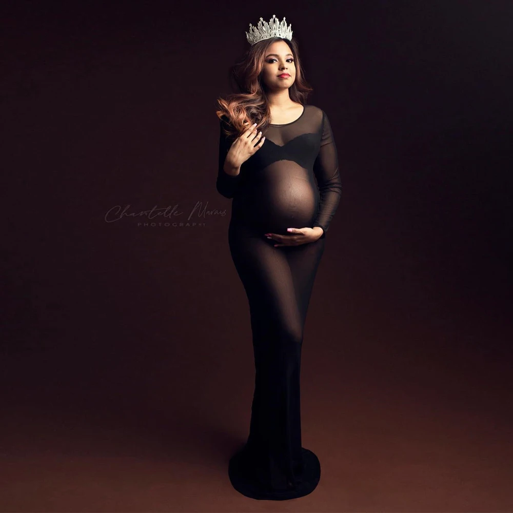 Maternity Photography Gown Super High Elastic Mesh Sexy Dresses Boudoir Private Photo Costume Dress Photo Shoot Pregnant Women