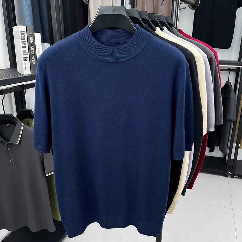 Semi High Neck Midarm Knit Blouse Stretch Skin Friendly Fabric Base Shirt For Business Commute Suit Jacket Daily Attire