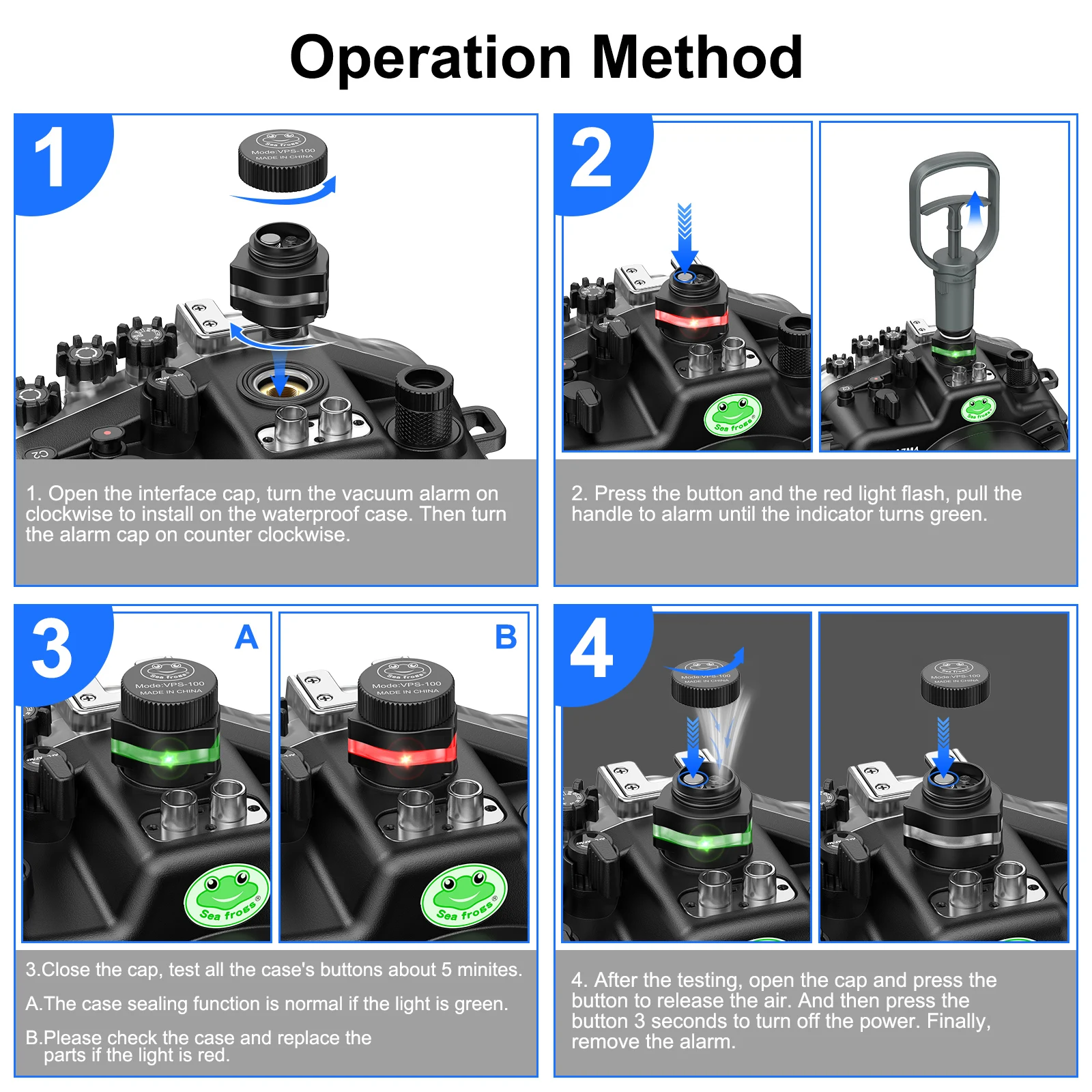 SeaFrogs VPS-100 Pre-Dive Vacuum Leak Check System for Underwater Camera Housing Waterproof Seal Testing Diving Accessory