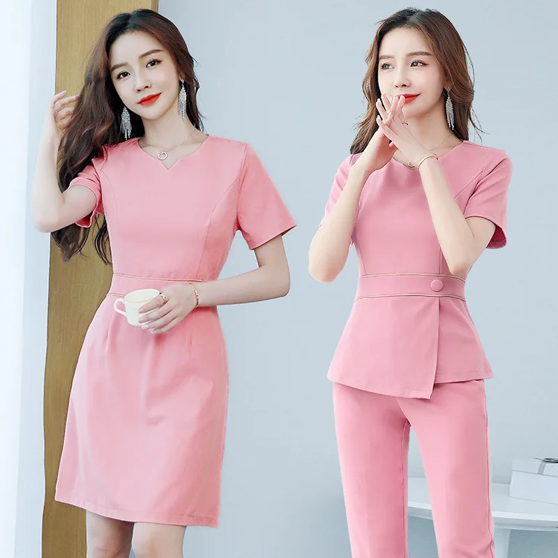 

Esthetic Uniform Summer Short Sleeve Beauty Salon Suit Women's Spa Beautician Clothing Hotel Massage Workwear Korean Overalls