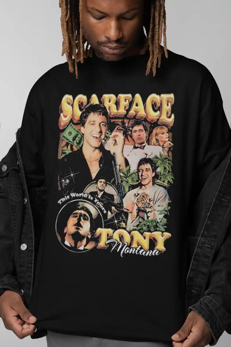 Vintage Scarface Graphic Tee Shirt, Tony Montana Bootleg Tee, Retro 90s style Scar face T-Shirt Fan Merch, movie Shirt