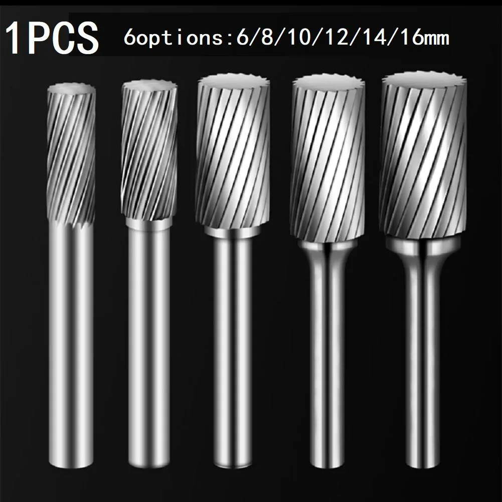 1Pc Milling Cutter Polishing Bit Head A-type Cylindrical Cutter Head Rotary File Single Slot 6-16mm For Metalworking Accessories