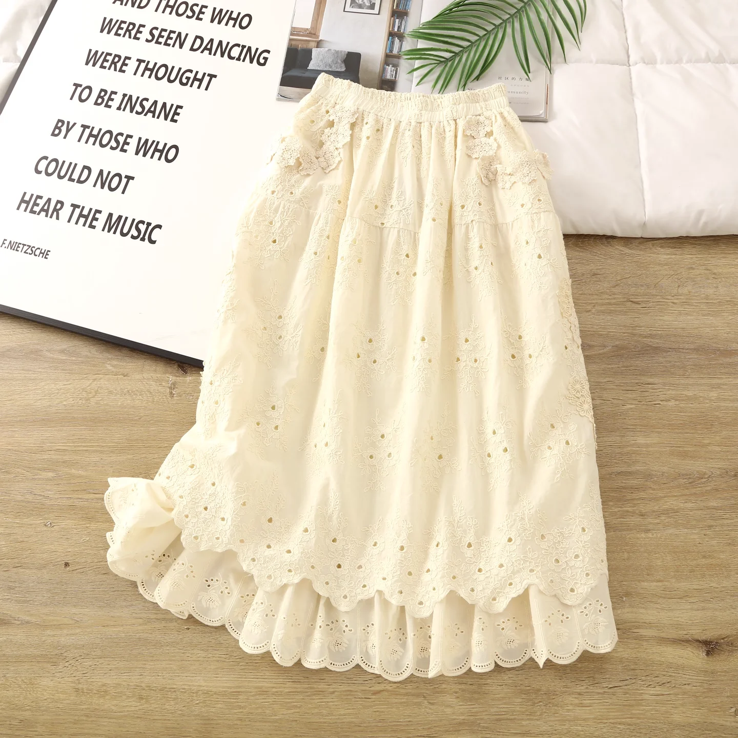 

Bohemian pant skirt woman autumn Japanese style pure cotto nlace crochet patchwork hollow out cropped wide leg pants