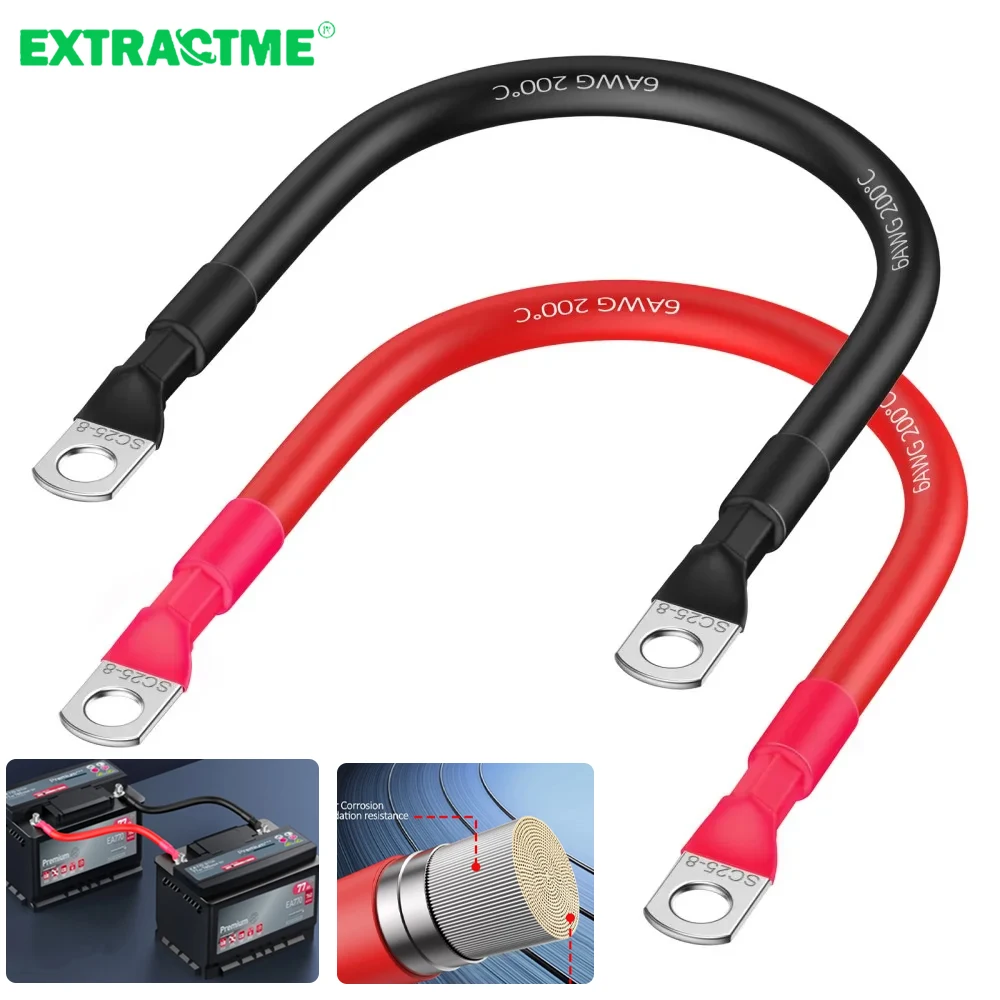 6AWG Tin Plated Pure Copper Battery Wire for Car Automotive, Solar, Marine, RV, Motorcycle, Golf Cart，30CM Cable， Red and Black