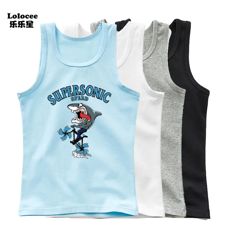 Kids Animal Sea Shark Sleeveless T-shirt 2023 Summer Children Tank Tops Baby Kids Cool Tees 3-14 Years Old