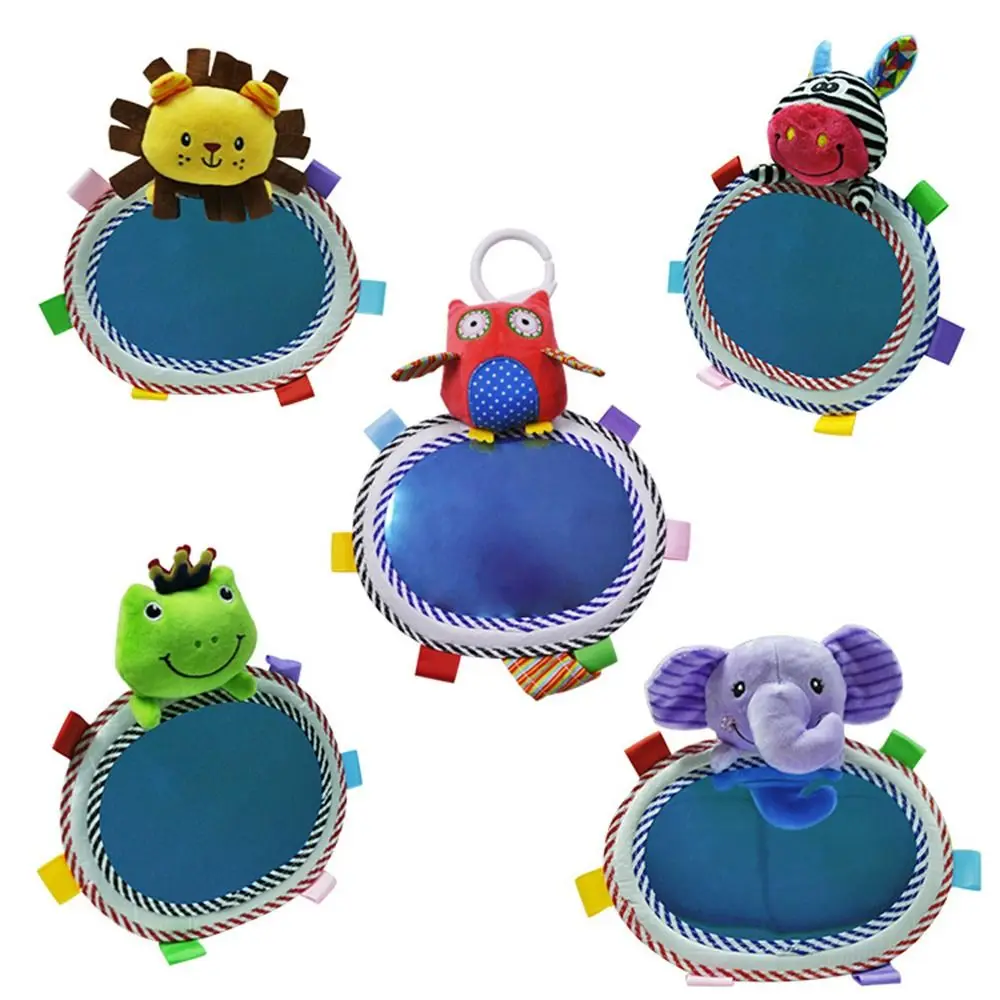 Cartoon dier knuffels babyauto achteruitkijkspiegel verstelbare gekleurde labels baby cognitieve spiegel speelgoed geluid tafelondersteuning