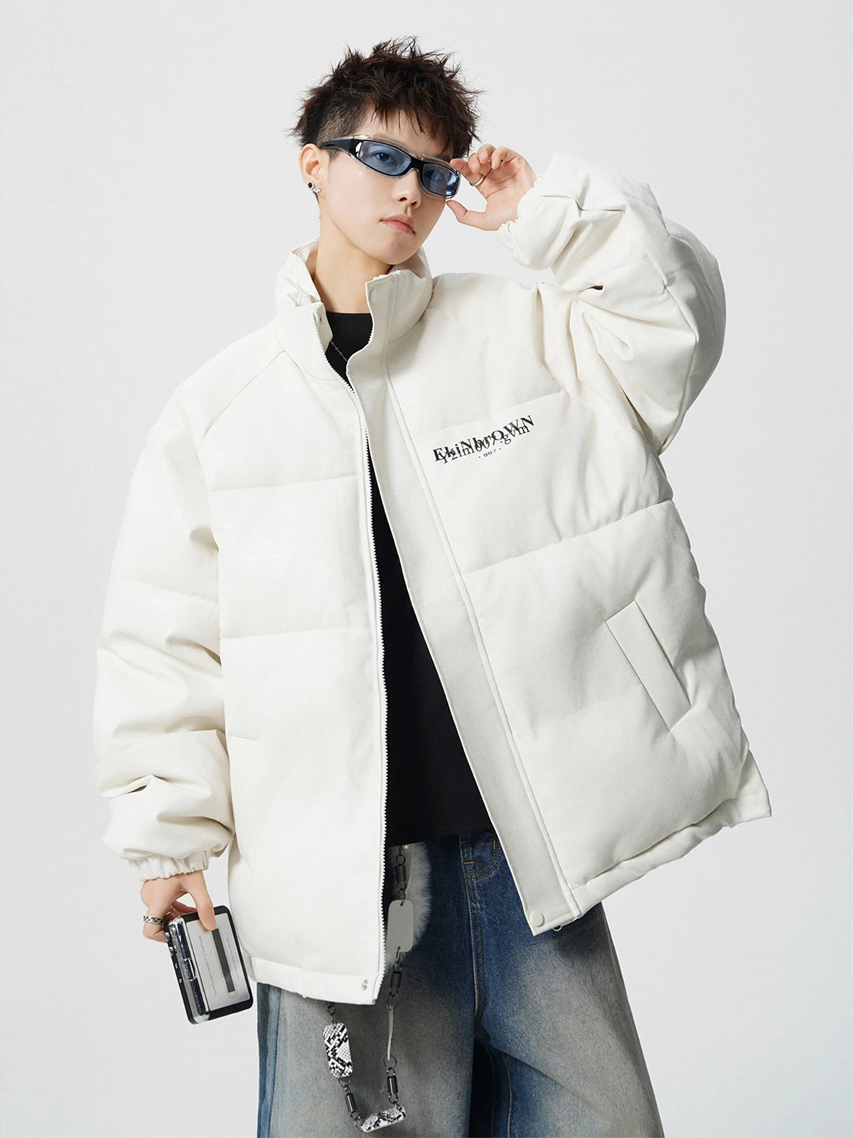 

American Sle Motorcycle PU Leather Cotton Jaet Men's Trendy Brand Winter New Loose Casual Thi Warm Stand Collar Cotton ...