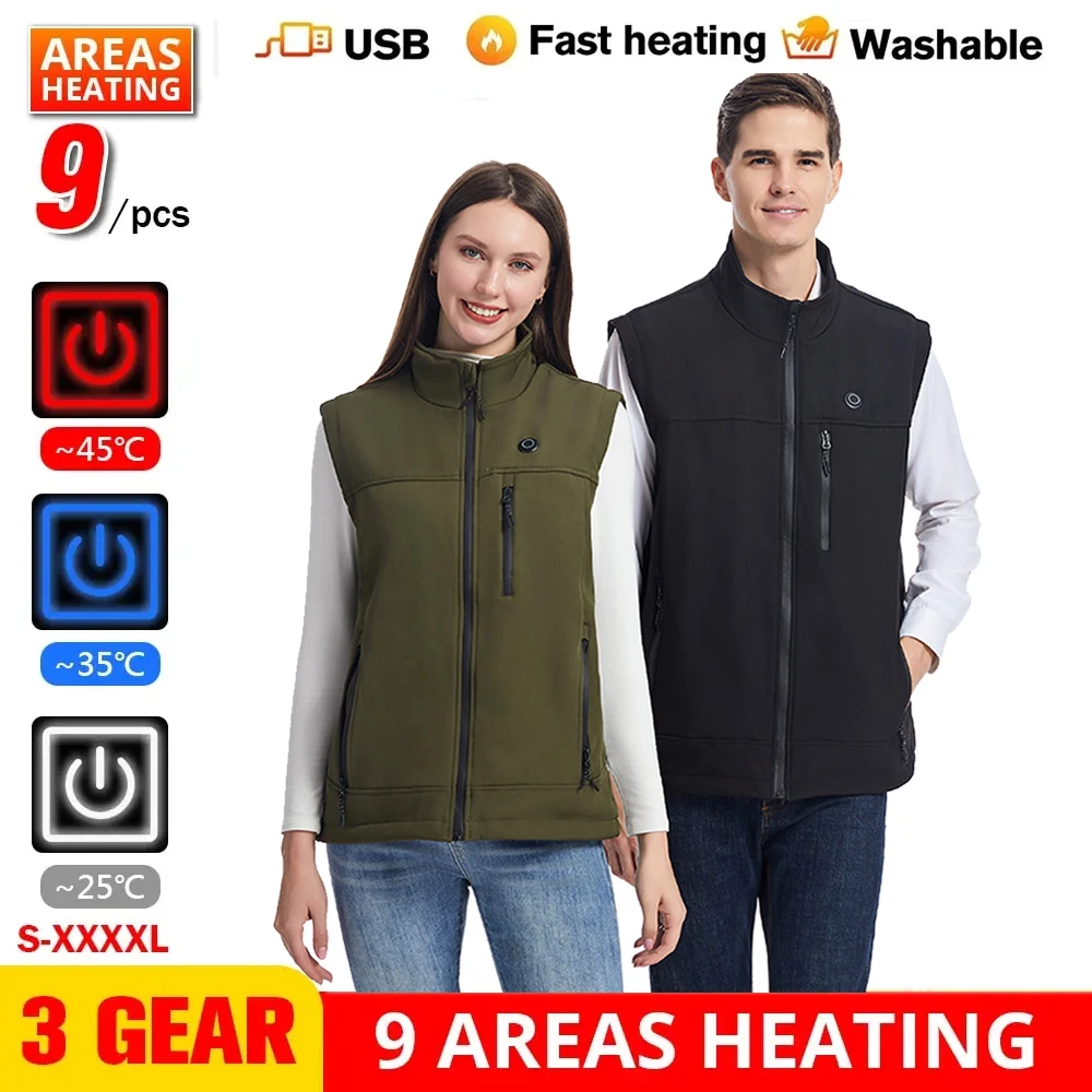 

Electric Heated Jackets 9 Areas Heated Vest Men Women Fleece V-neck Usb Electric Temperature Winter Thermal Warm Heated Vest