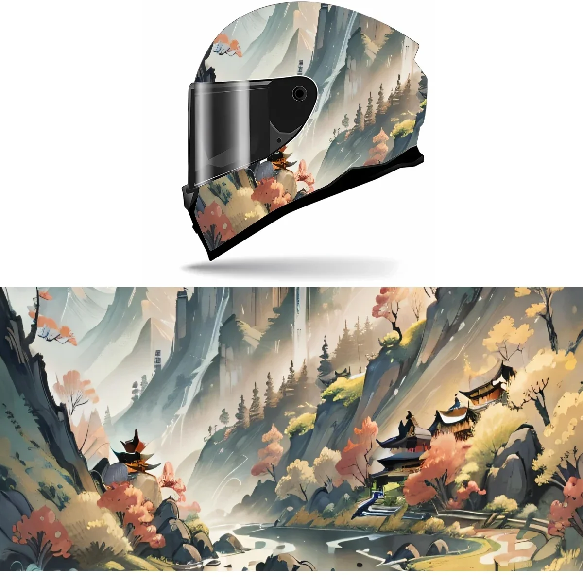 

Majestic Chinese Mountain Peak Full Helmet Wrap Sticker Motorcycle Helmet Racing Graphic Decal Vinyl Wrap Helmet Decor Sticker