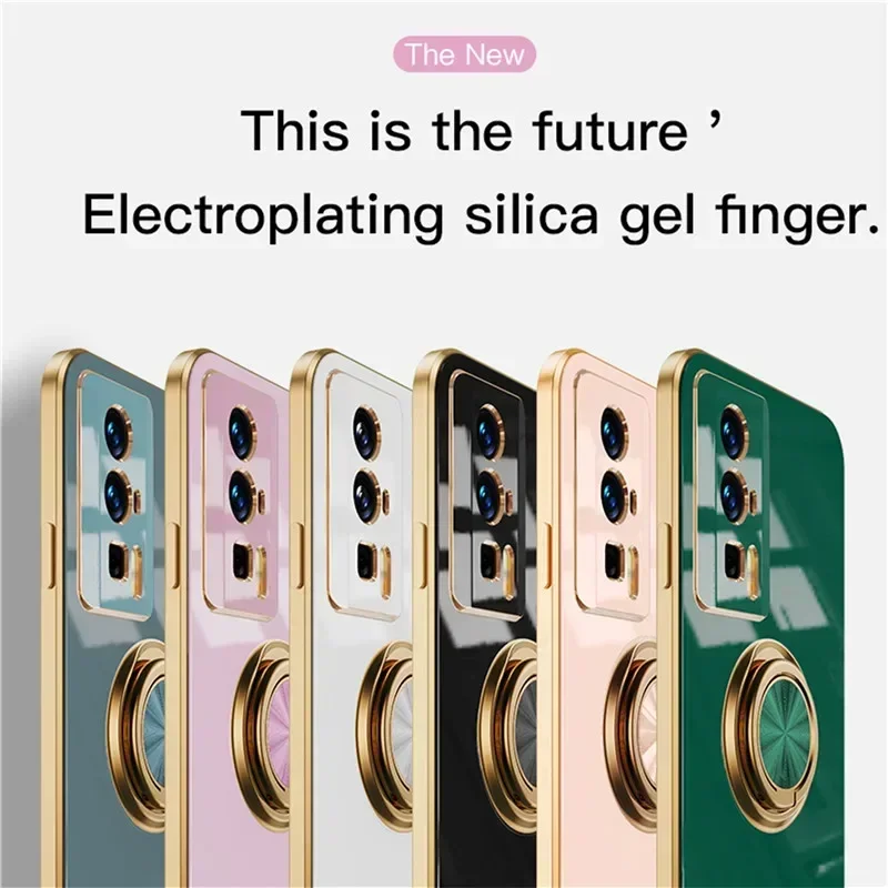 Car Magnetic Adsorption 6D Plating TPU Case Ring For Xiaomi Poco C75 X7 X6 F5 X5 M7 M6 C61 C65 Pro Back Stand Shell Cover