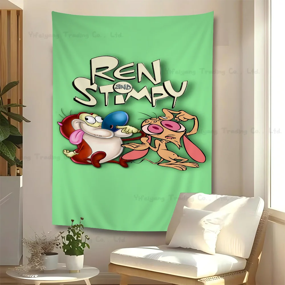 Ren And Stimpy Hippie Wall Hanging Tapestries Art Science Fiction Room Home Decor Kawaii Room Decor