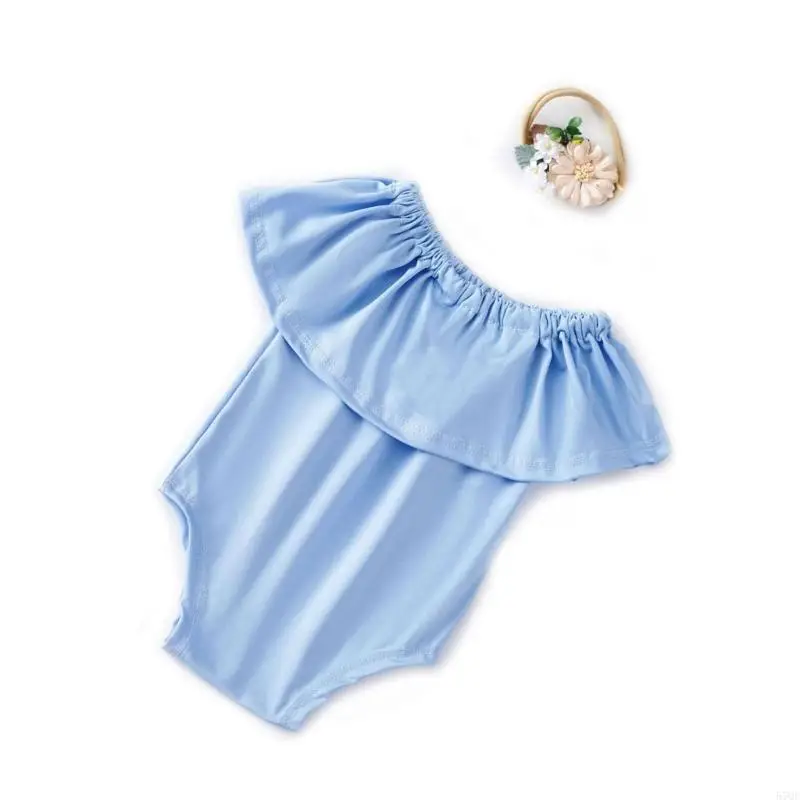 57QE 1 セットベビーロンパースとフラワー帽子ソリッドカラーガールズドレス衣装写真撮影小道具新生児の写真撮影