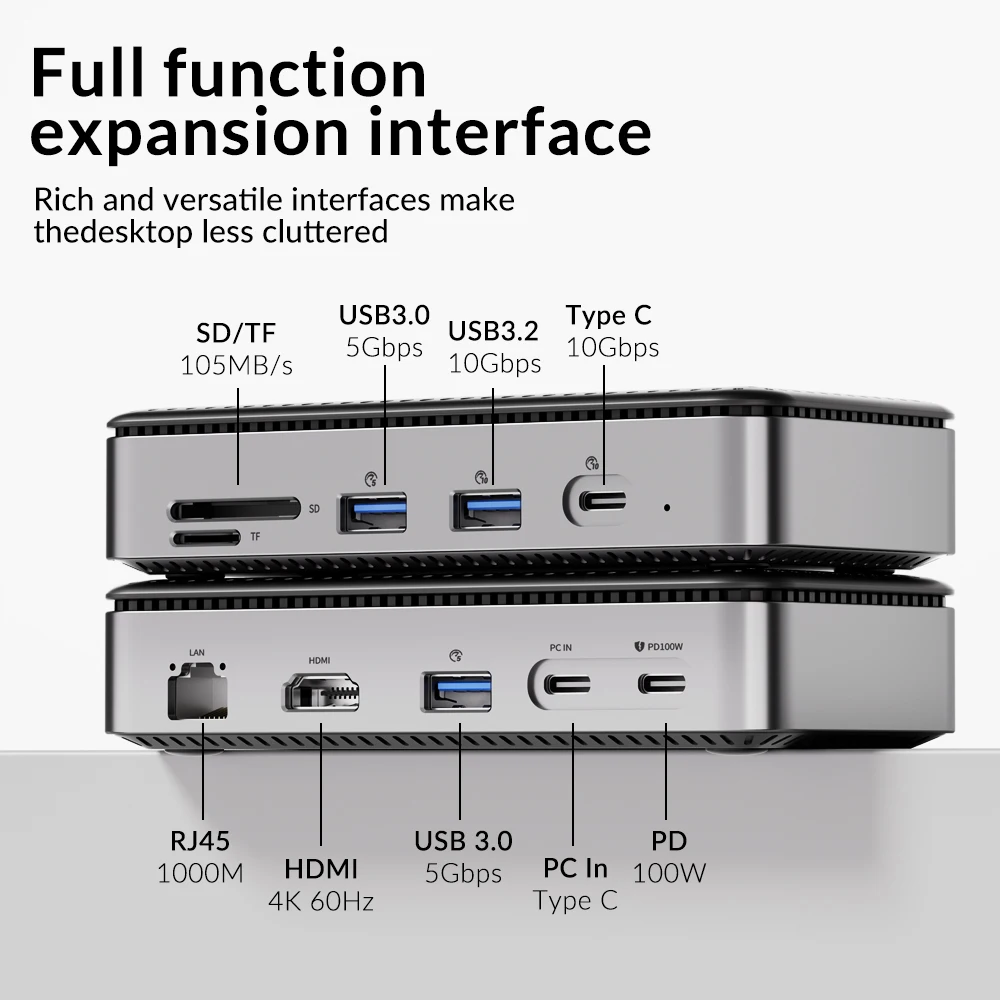 Imagem -02 - Phixero-hdd Docking Station M.2 Ssd Usb c 10gbps pd 100w Rj45 sd tf 4k Dock Station para Laptop Macbook pc