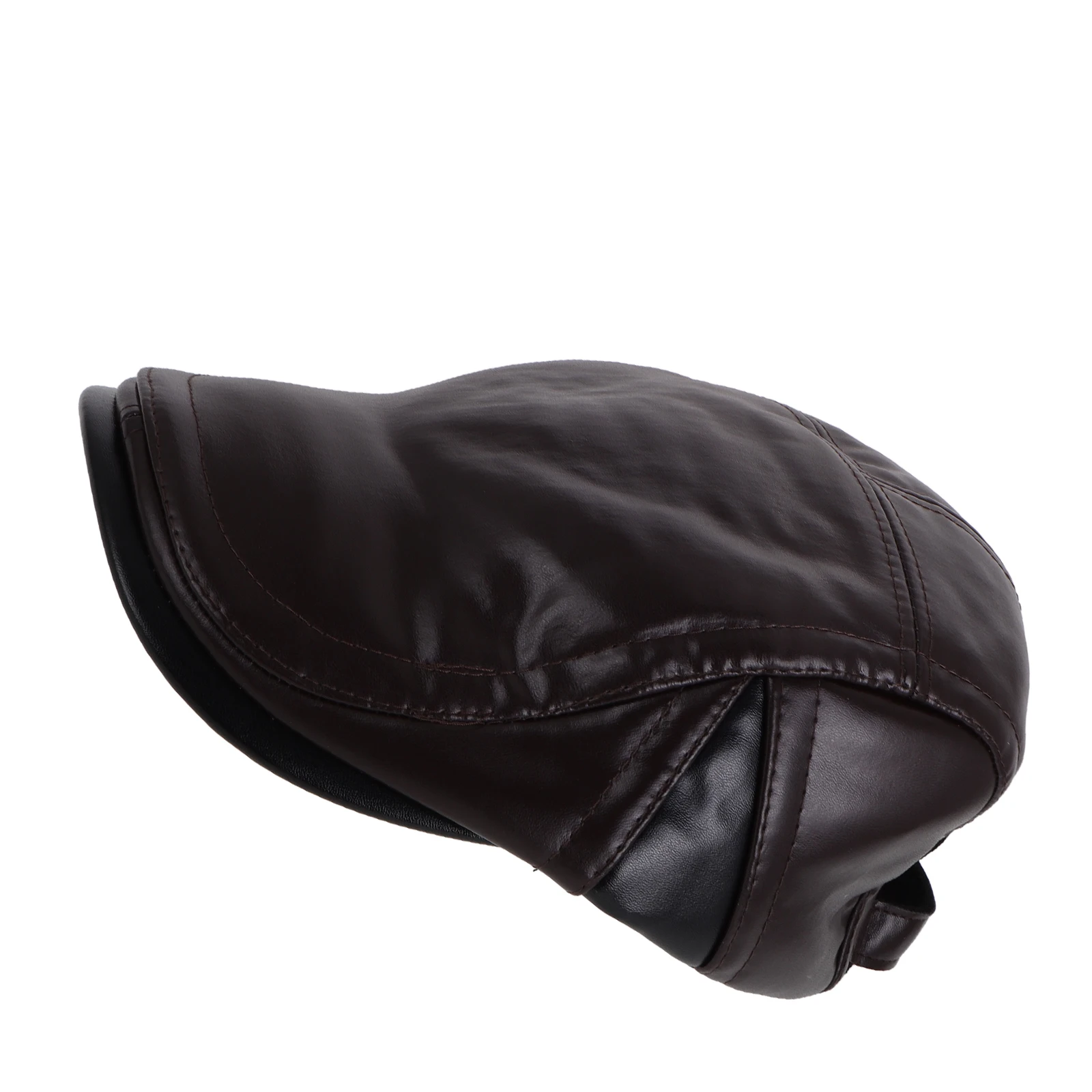 

Warm Forward Hat Men Caps Color Block PU Elderly Newsboy Trucker Tab Cold Proof Hats Flat Caps Driving Cap Sun Hats Breathing