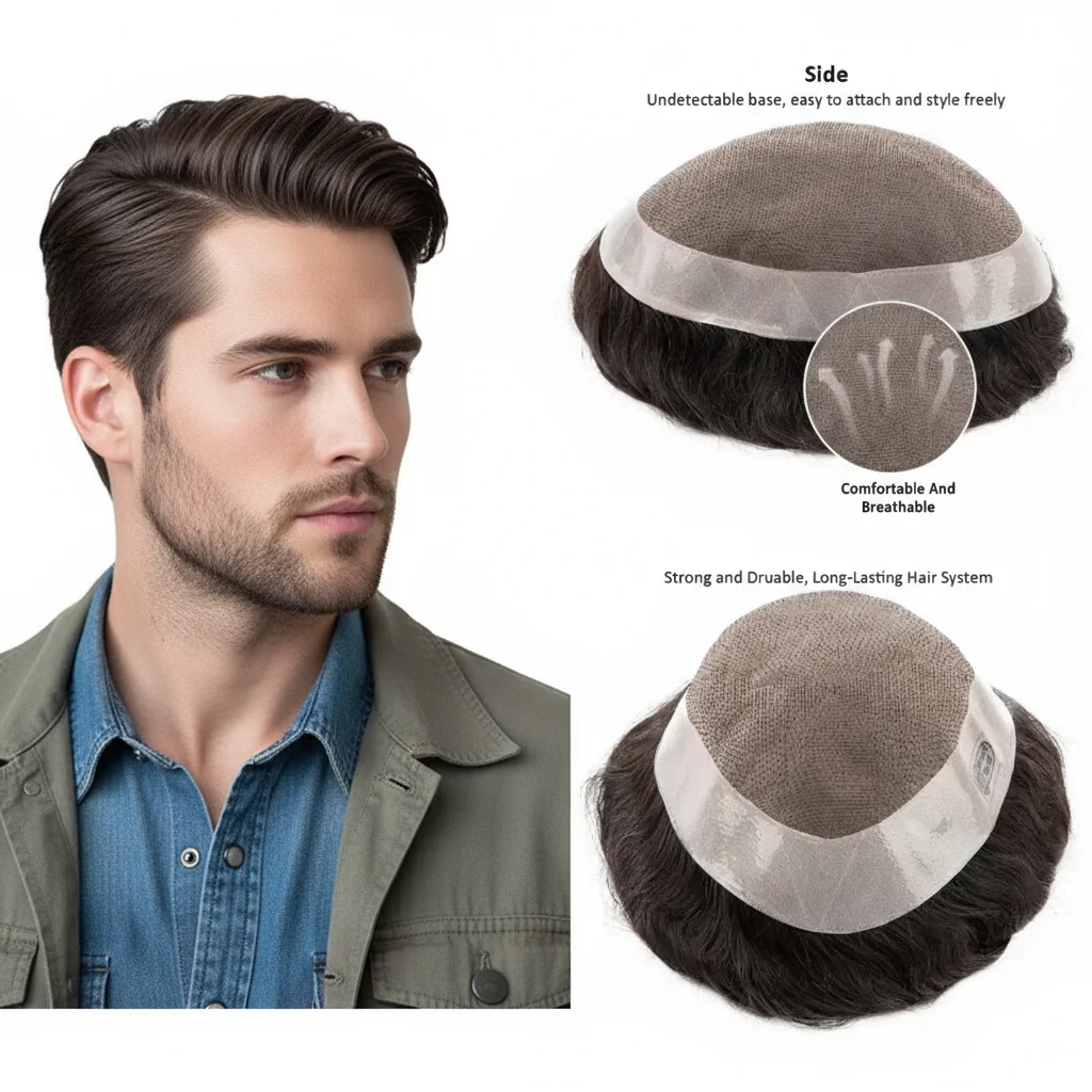 

Men Toupee D7-3 100% Human Hair Mono Base Lace+PU For Thinning Hair Clearance Price Minor Flaws Men Hair System