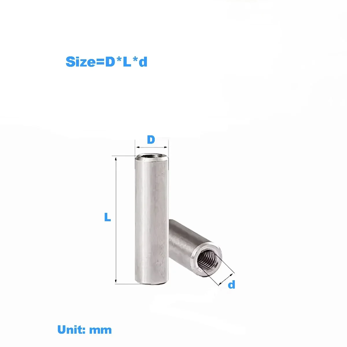 

304 Stainless Steel Double Head Internal Threaded Cylindrical Pin /Two End Perforated Support Column Connection Rod Guide Column