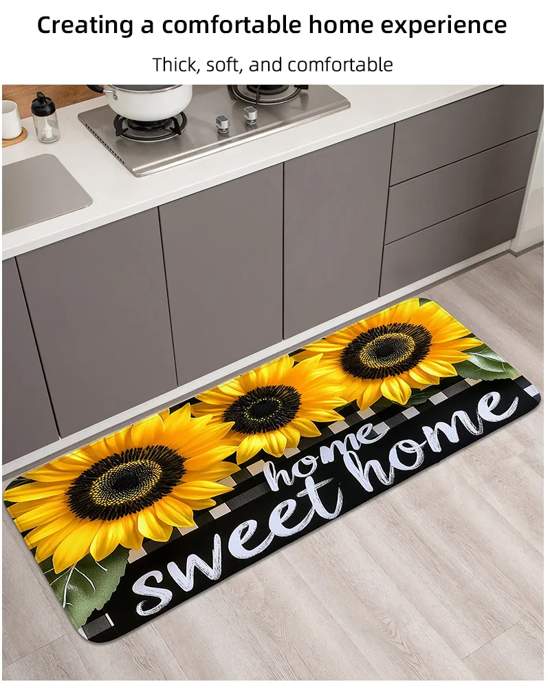 1-teiliges Küchenmatten-Set – Frühlings-Sonnenblumen-Oster-Teppich, rutschfeste Matte, Türmatte, Schlafzimmer, Wohnzimmer, Essbereich – leicht zu reinigen – Detail 4
