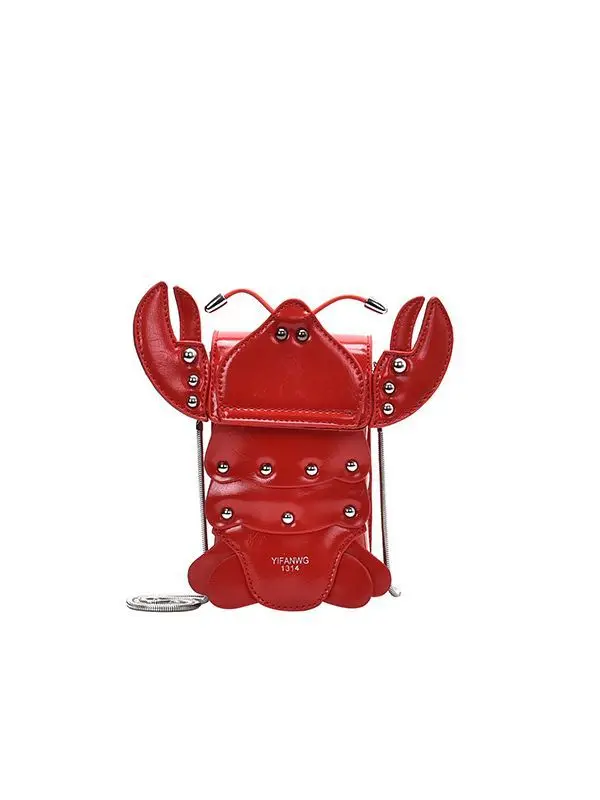 Funny Crayfish Shape Pu Shoulder Bag For Women Summer Red Phone Bag Girls\' Chain Small Crossbody Bag