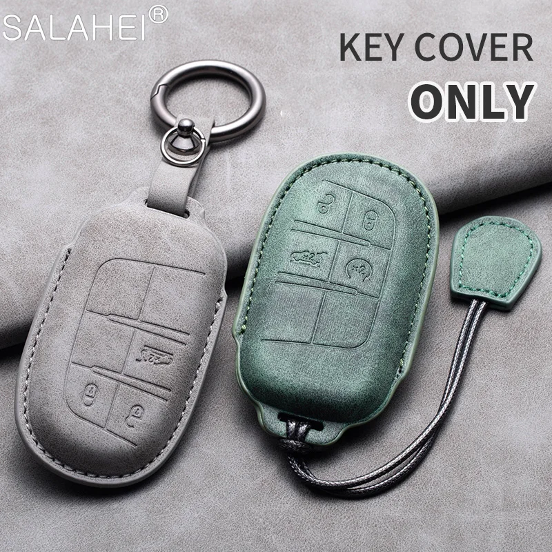 Car Smart Remote Key Case Cover Leather Protection Shell For Jeep Grand Cherokee Compass Cherokee Renegade Wagoneer Accessories