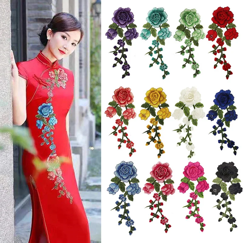 3D Flower Embroidery Applique Patch Colorful Embroidery Patch For Evening Skirt Applique Fabric for Fabric Apparel Sewing 30cm