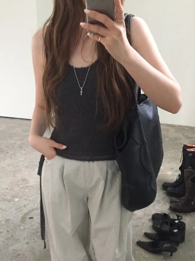 

Chic Knitted Vest Women's Summer Outerwear Svel Side Tie Versatile Design V-ne Polyester Fiber Casual Sle