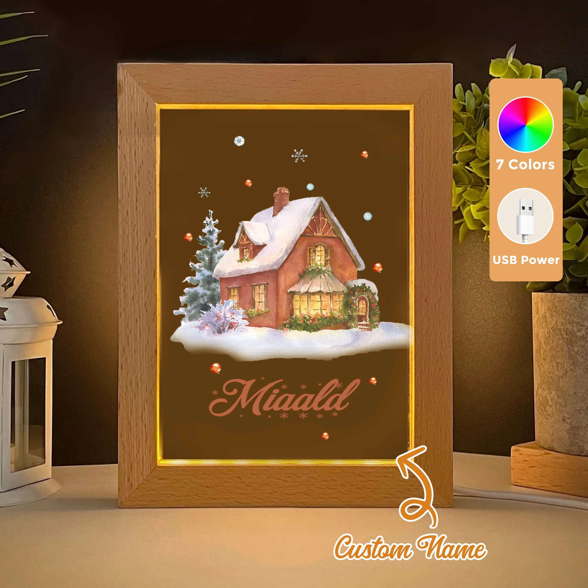 

Custom Name Snow Room LED Acrylic Night Light Wood Photo Frame 21x17cm Christmas Cartoon Children Bedroom Gifts Home Decor