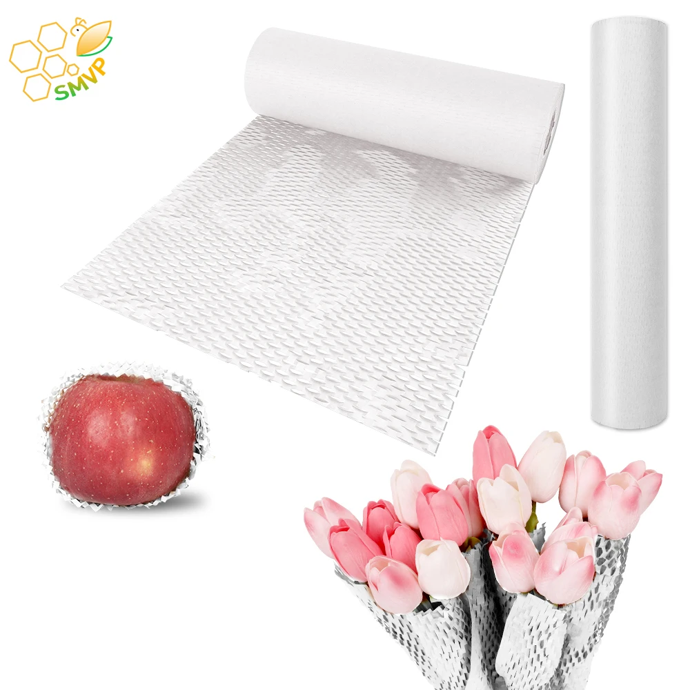 

White Honeycomb Cushioning Wrap Roll 5/10/20/40/50m Handmade Decorative Gift Packing Material With Fragile Sticker