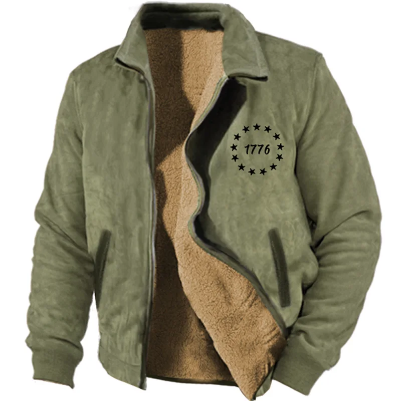 Chaqueta gruesa de terciopelo para hombre, chaleco interior de piel, cálido y a prueba de frío, cremallera Retro étnica, foto realista, invierno, hogar