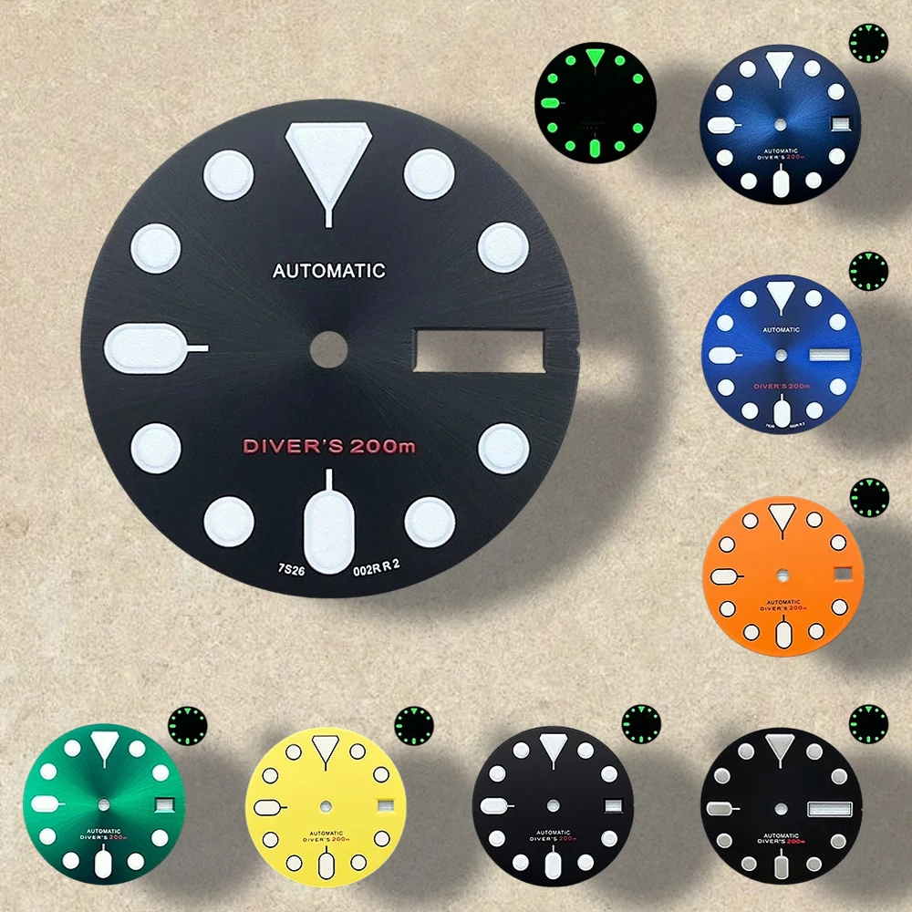 

28.5mm S Logo SKX007 Dial Fit NH36/4R36 Movement Green Luminous Matte/Sunray Dial Watch Modification Accessories