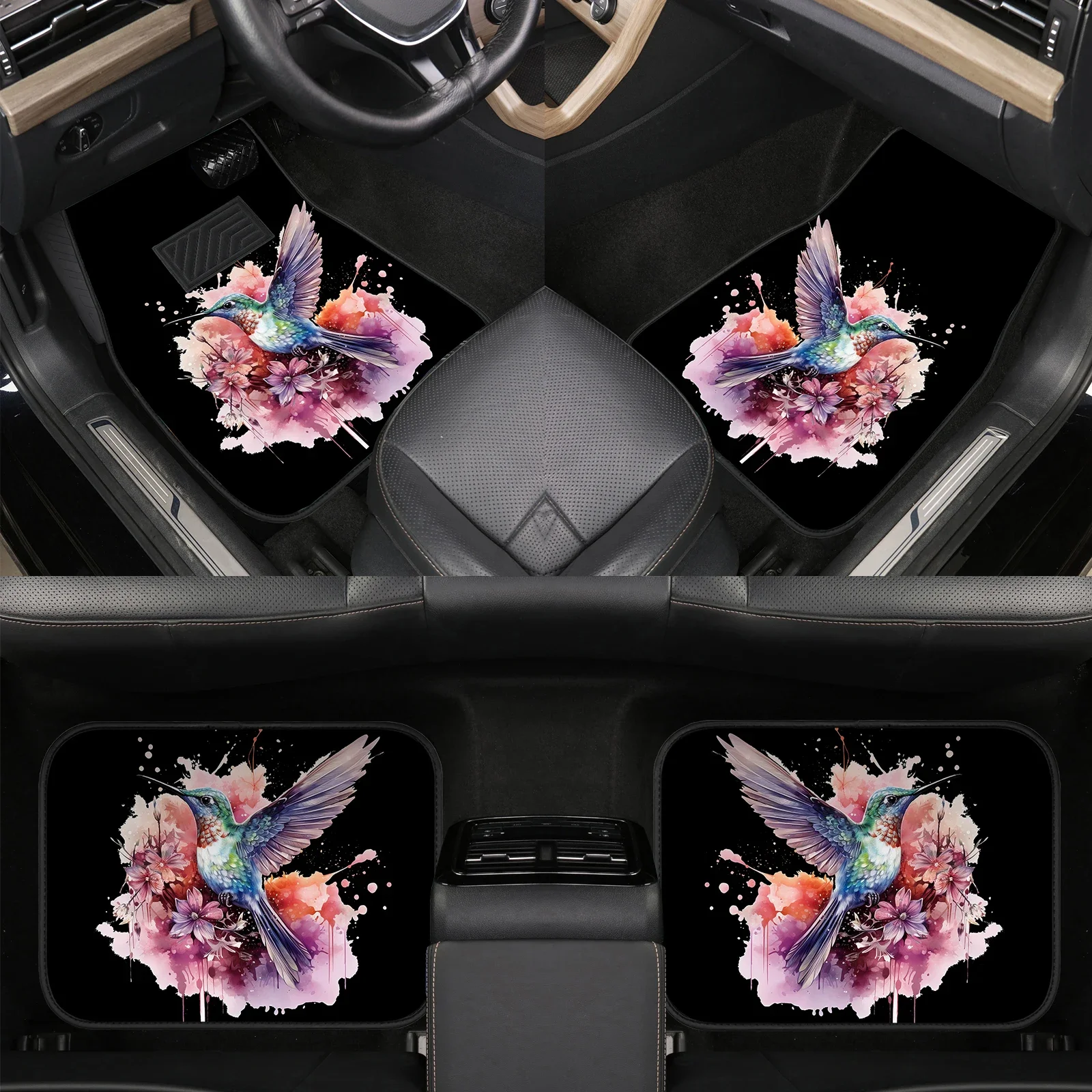 Hummingbird Print Car Floor Mats Non-slip and Durable Four Seasons Car Carpet Easy to Clean and Wear-Resistant