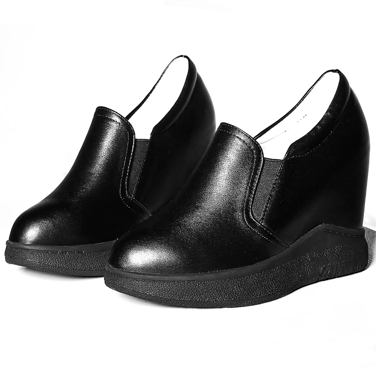 Pumps Plus Size Shoes Women Genuine Leather Wedges High Heel Vulcanized Shoes Female Round Toe Fashion Sneakers Big Size Shoes