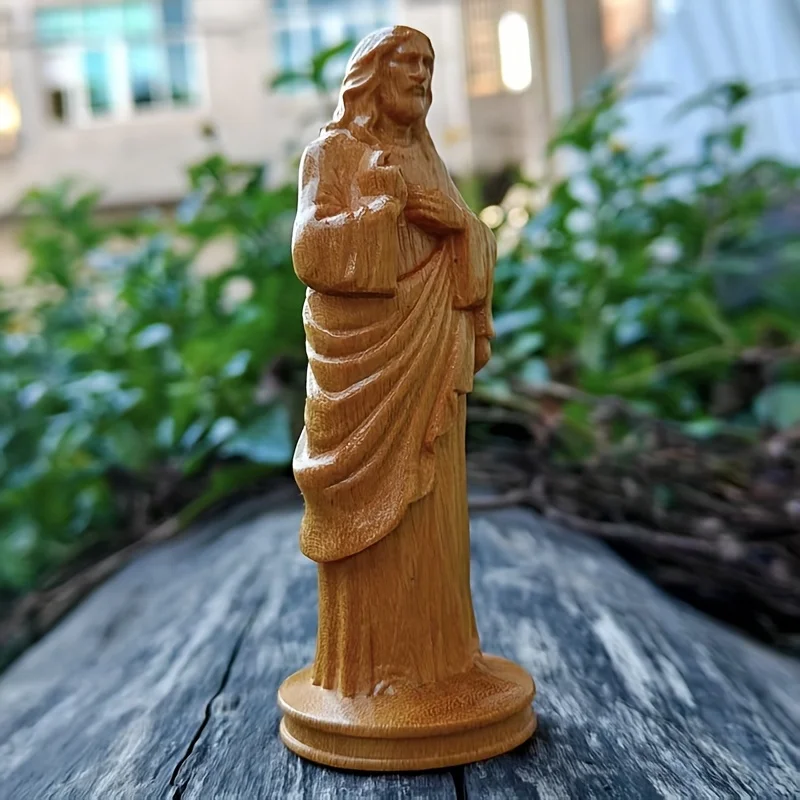 3.8-Inch Handmade Wooden Carved Jesus Figurine, a Decorative Craft Item Suitable for Creative Home Desktop Decorations, Creative Desktop Ornaments, Party Decorations, Housewarming Gifts, Indoor Decorations, Tabletop Decorations, Christmas Decorations, and Statue Ornaments