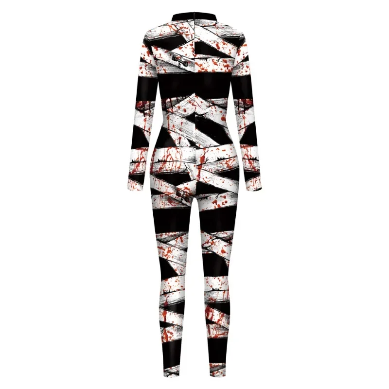 Catsuit con estampado 3D para mujer, mono de Cosplay de momia, disfraz de Cosplay sangriento y aterrador para Halloween, traje de fiesta Zenti